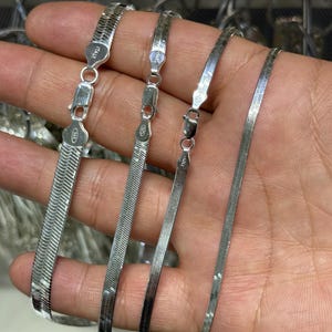 Sterling Silver Herringbone Chain Necklace: Flat Snake Necklace, Dainty Layering Necklace