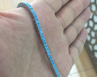 3mm Turquoise Tennis Bracelet, 925 Sterling Silver, Round Stone Turquoise Bracelet, Turquoise Jewelry, Blue Stone Bracelet, Minimal Bracelet