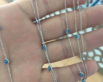 925 Sterling Silver Evil Eye Bead Bracelet, Dainty Protection Jewelry, Good Luck Bracelet, Minimalist Bracelet, Blue Evil Eye Bracelet