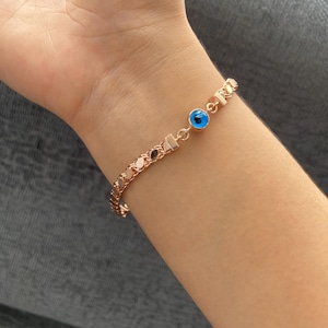 Bransoletka ze srebra próby 925 ze złym okiem, złota bransoletka na szczęście, biżuteria ze złym okiem, minimalistyczna bransoletka 6,5 + 1", bransoletka ochronna