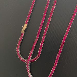 925 Sterling Silber Rubin Tennis Halskette, Rubin Tennis Halskette & Armband, Halskette mit rotem Stein, Tennis Rubin Schmuck, Rubin Tennis Kette