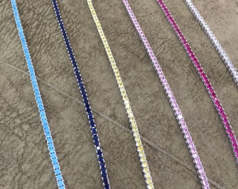 Sterling Silver Tennis Necklace, Turquoise Tennis Necklace, Ruby Amethyst Sapphire Cubic Stone Necklace, Tennis Jewelry, Christmas Gift