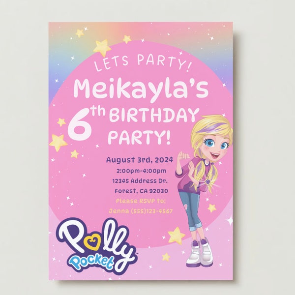 Polly Pocket Geburtstagseinladung, Evite, digitaler Download, Polly Pocket, Mädchen Geburtstagseinladung, papierlose Einladung, rosa Einladung
