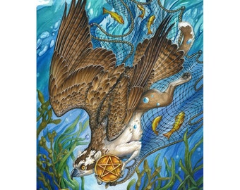 Page of Pentacles - Fantasy Gryphon Print - 78 Tarot Nautical Card Art - 8 X 12 inches