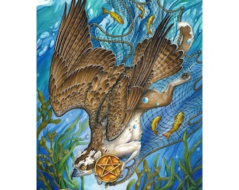Página de Ouros - Impressão de Grifo de Fantasia - 78 Arte de Cartas Náuticas de Tarô - 8 X 12 polegadas
