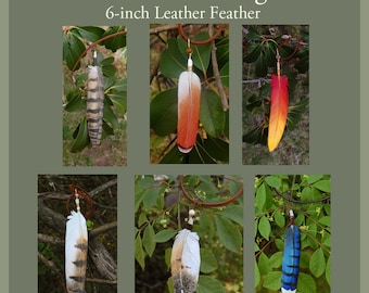 CUSTOM - 6-inch Leather Feather Pendant - Bird Feather Necklace