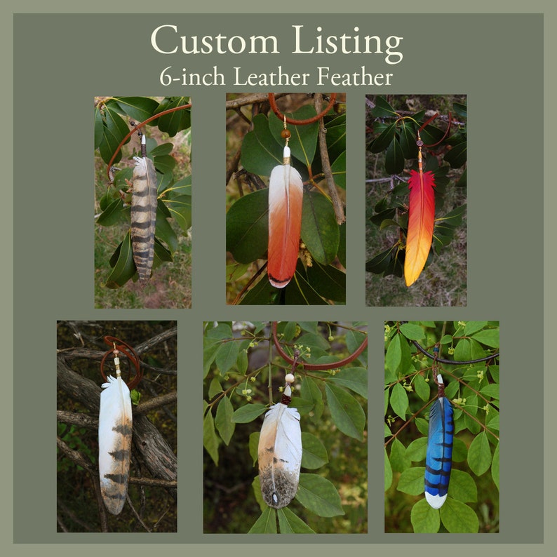 CUSTOM 6-inch Leather Feather Pendant Bird Feather Necklace image 1