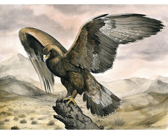 A tempestade que se aproxima - Impressão de 9 x 12 polegadas - Golden Eagle Raptor Art