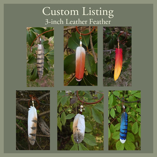 CUSTOM - 3-inch Leather Feather Pendant - Bird Feather Necklace
