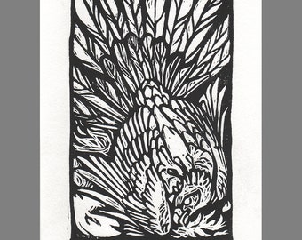 Phoenix - Blockprint - Original Geschnitzter Blockdruck Vogel Kunst - Limitierte Auflage von 30