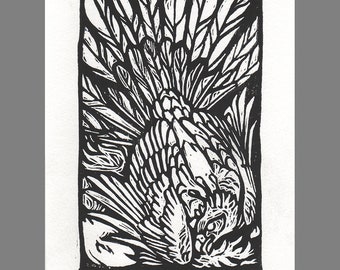 Phoenix - Block Print - Original Carved Block Print Bird Art - Edição Limitada de 30