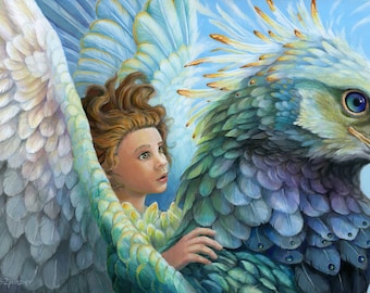 Céu - Garota em Impressão de Pássaro - Arte de Fantasia
