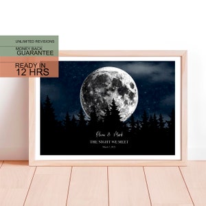 Arte de pared de fase lunar, La noche que nos encontramos, Impresión personalizada de fases lunares, Guardar la fecha, Póster de nacimiento, Fase lunar de cumpleaños, Regalo para él