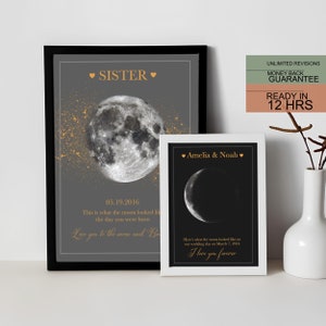 Impression personnalisée des phases de lune, cadeau d'anniversaire personnalisé, à imprimer le jour de votre naissance, art mural lunaire personnalisé, souvenir d'une date spéciale