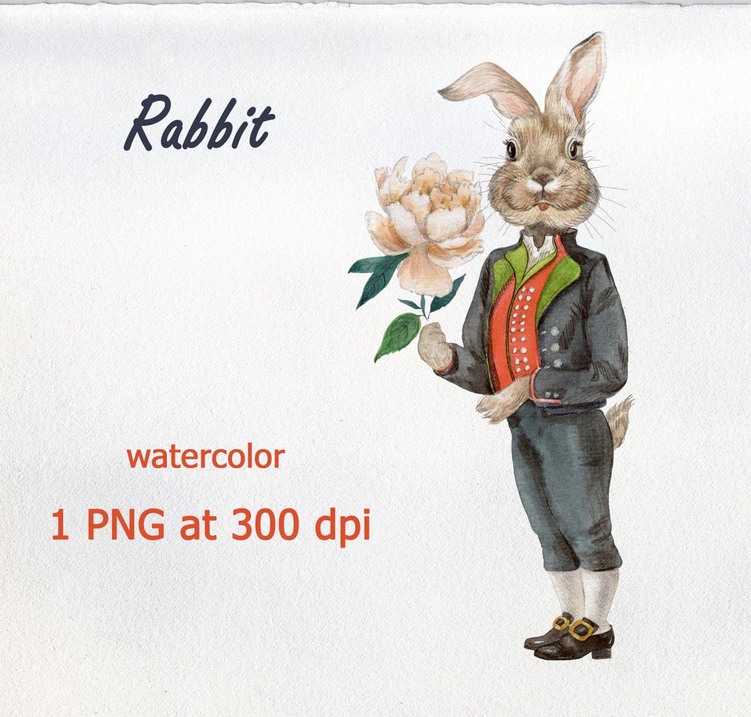 Gentleman Rabbit Watercolor Clipart, Digital Download Victorian Bunny ...