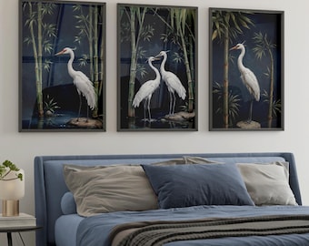Japanese Crane Art Print Set: Japandi Wall Decor (Digital Download)