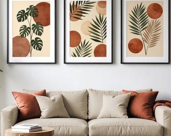 Boho Palm Leaf Print Set: Earth Tone Botanical Wall Art (Instant Download)