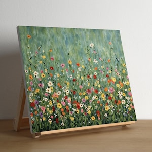 Floral Landscape Wall Art, Oil Painting Wildflower Field Digital Art,Vintage Botanical, Nature Landscape Download