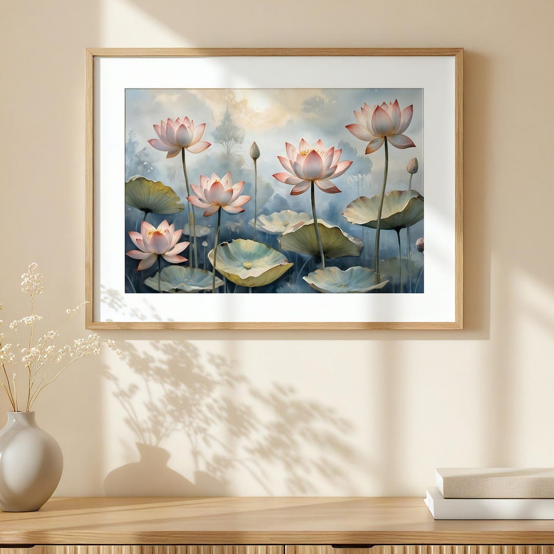 Vintage Lotus Flower Art Print: Pastel Botanical Wall Decor (PDF Files ...