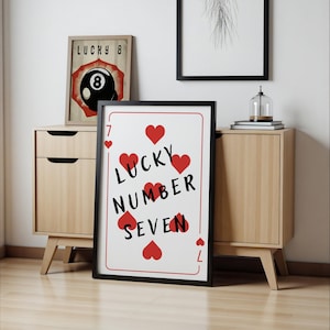 Arte mural Lucky Seven: póster retro de apuestas, decoración para una noche de póker, lámina vintage de juego de cartas para bar o cueva masculina.