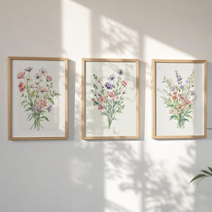 Wildflower Print Set – Muted Floral Wall Art, Cottagecore Botanical Posters, Summer Pastel Bouquet Decor, Printable Digital Download