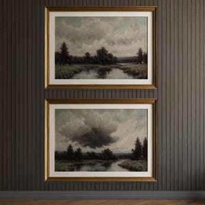 Rustic Country Landscape Wall Art Set - Textured Oil Painting Style, Vintage Printable for Cottage or Farmhouse Decor