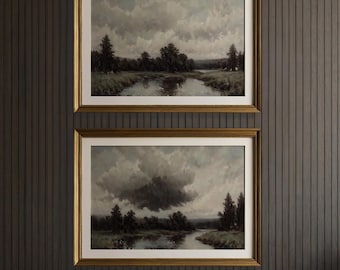 Rustic Country Landscape Art Set: Vintage Oil Painting Style (Digital Download)