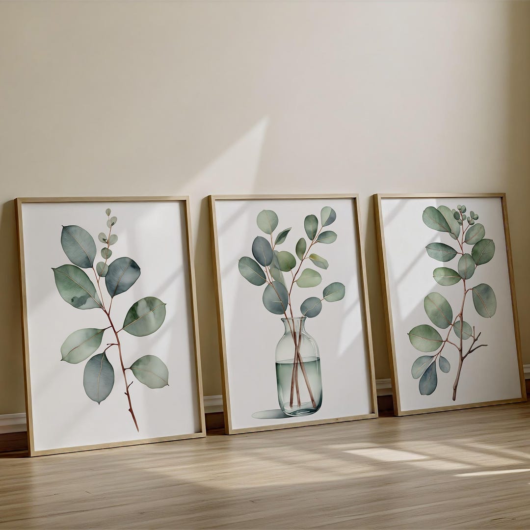 Sage Green Eucalyptus Wall Art Set of 3 - INSTANT DOWNLOAD - Minimalist ...