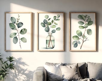 Watercolor Eucalyptus Print Set: Sage Green Botanical Wall Art (Instant Download)