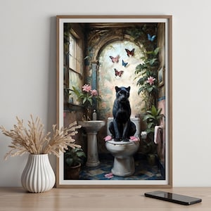 Black Panther Wall Art – Maximalist Jungle Animal Print, Surreal Vintage Wildlife Poster – Quirky Digital Download