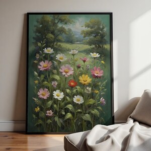 Vintage Botanical Wildflower Print, Floral Digital Art, Oil Painting Wildflowers, Nature Landscape Download