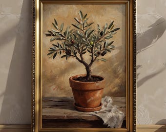 Vintage Olive Tree Art Print: Rustic Mediterranean Kitchen Decor (Digital Download)
