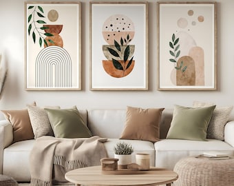 Set de arte mural de acuarela boho: impresiones botánicas en tonos neutros terrosos (descarga instantánea)