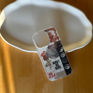 Edgy Modern Collage Phone Case for iPhone 14 Pro - Urban Graphics with Text Overlay and Artistic Accents