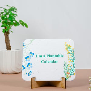 Spring Theme 2025 Eco-friendly Handmade Plantable Seed Paper Table Calendar with Stand| VEGAN| Marigold & Wildflower SeedsI Christmas Gift