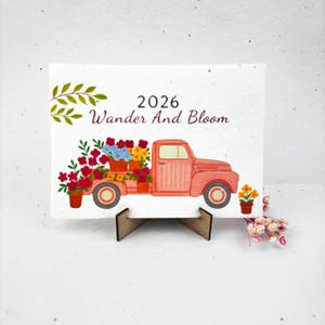 Papier Tischkalender 2026 zum Thema Reisen, Wildblumen Samen