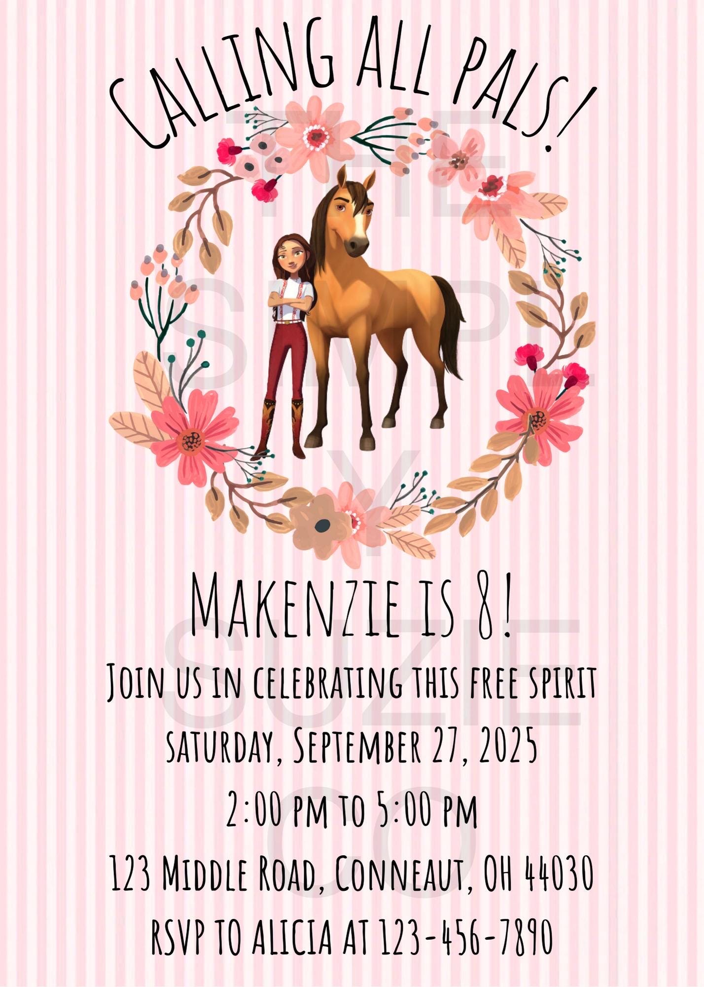 Spirit Riding Birthday Spirit Riding Free Birthday Invitation: Editable Template (digital ...
