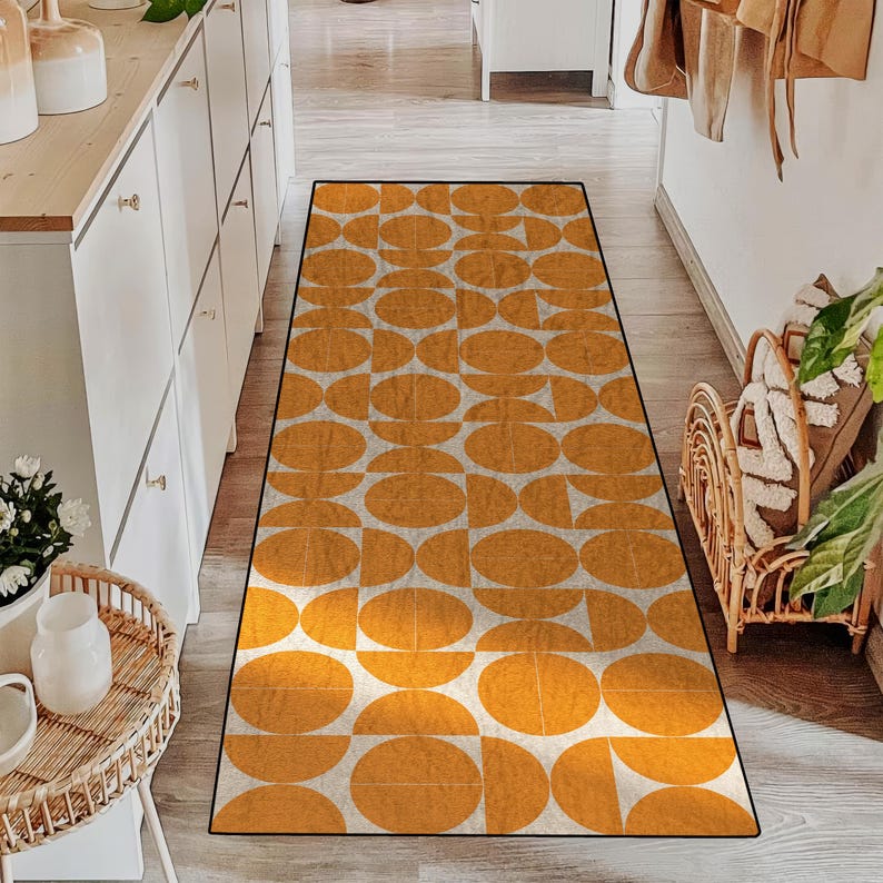 Modern Runner Rug With Orange and Gray Geometric Chevron Pattern - Non ...