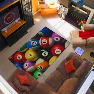 Pool Balls Rug, Billiards Carpet, Game Room Decor, 8-Ball Pool Rug, Colorful Rug, Non-Slip Rug, Unique Home Decor