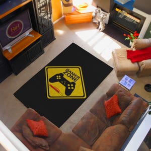 Black and Yellow Color Gamer Zone Rug, Game Room Decor, Funny Gamer Rug, Console rug, Game Controller Printed Gaming Mat, Gift for Gamer
