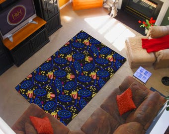 Popcorn rug, cinema rug, cinema room rug, cinema saloon carpet, retro arcade rug, home cinema decor, movie rug, popcorn pattern rug