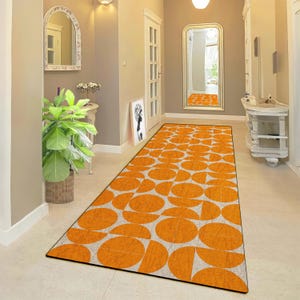 Modern Runner Rug With Orange and Gray Geometric Chevron Pattern - Non ...