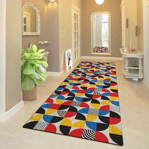 Colorful Abstract  Runner Rug for Hallways - Modern Geometric Multicolor Pattern, Non-Slip, Easy to Clean, Machine washable