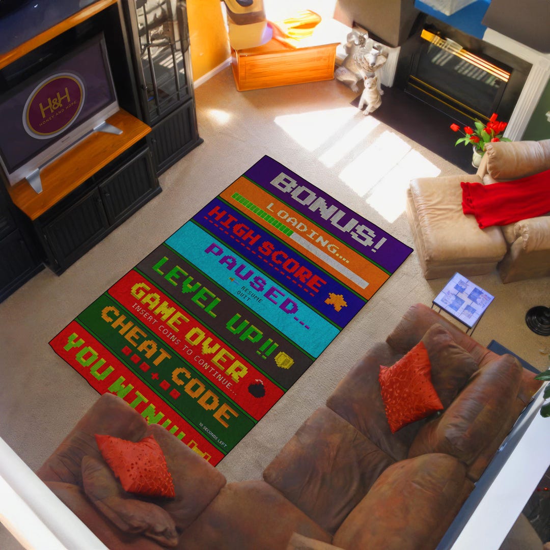 Retro Gamer Banner Rug, Video Game Themed Carpet, 80s Arcade Decor ...