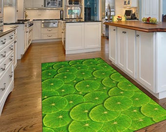 Lime slice patterned kitchen rug, adding a zesty, citrus vibe to your kitchen, Non Slip Machine Washable Cute Rug, Kitchen Rug