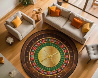 Roulette Wheel Round Rug, Casino-Themed Carpet, Gaming Room Decor, Unique Round Rug for Living Room, Fun and Stylish Home Accent