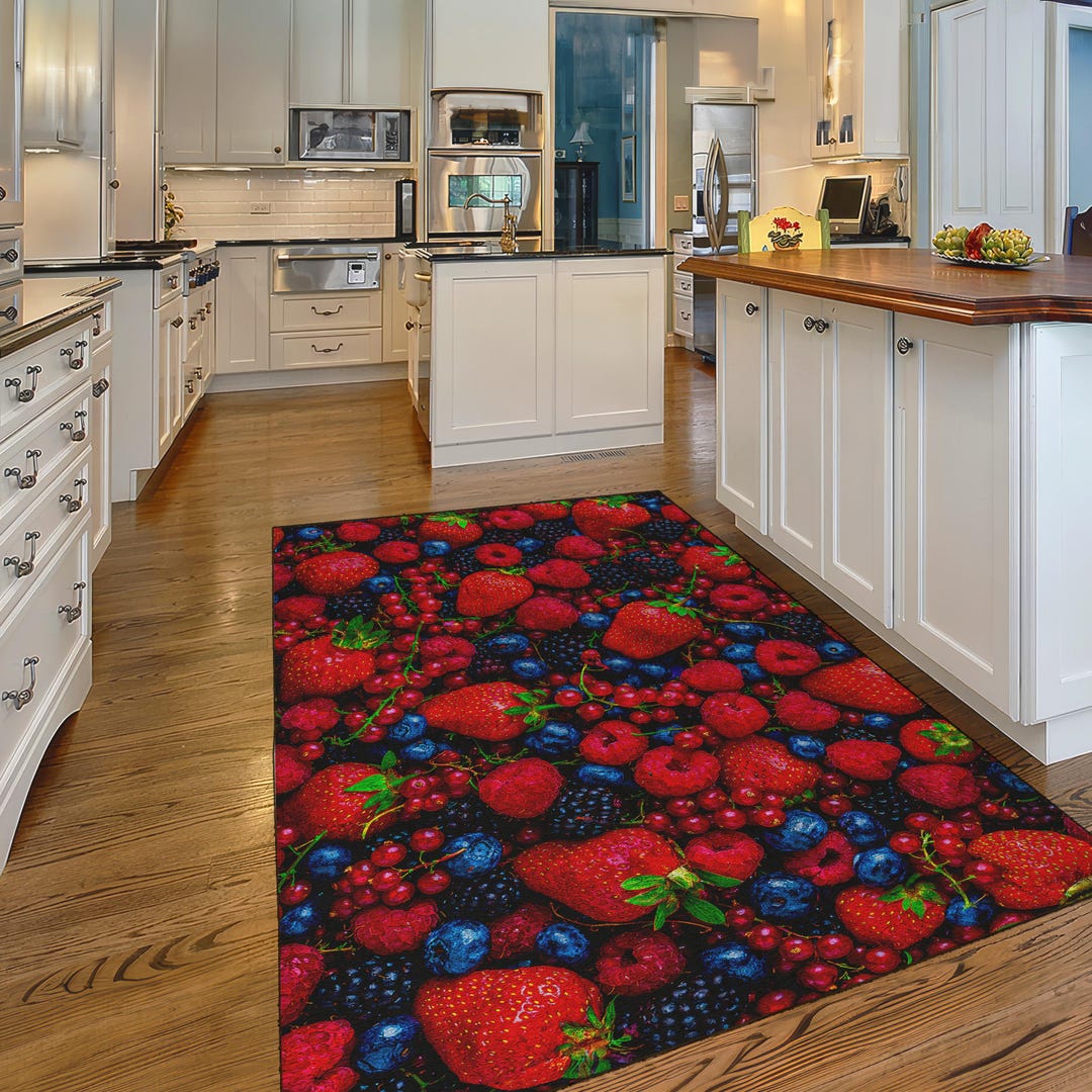 Colorful Berry Kitchen Rug – Red and Blue Berry Pattern for a Fresh ...