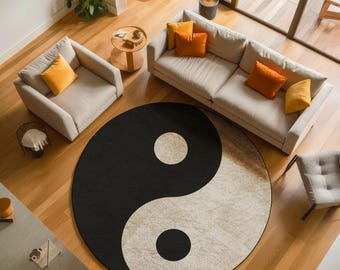 Yin Yang Symbol Round Rug, Zen Home Decor, Balance and Harmony Carpet, Black and White Circle Rug