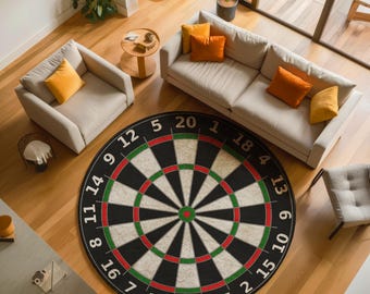 Dartboard Round Rug, Game Room Decor, Dart Themed Carpet, Playroom Rug, Unique Round Rug, Custom Area Rug, Sports-Themed Decor