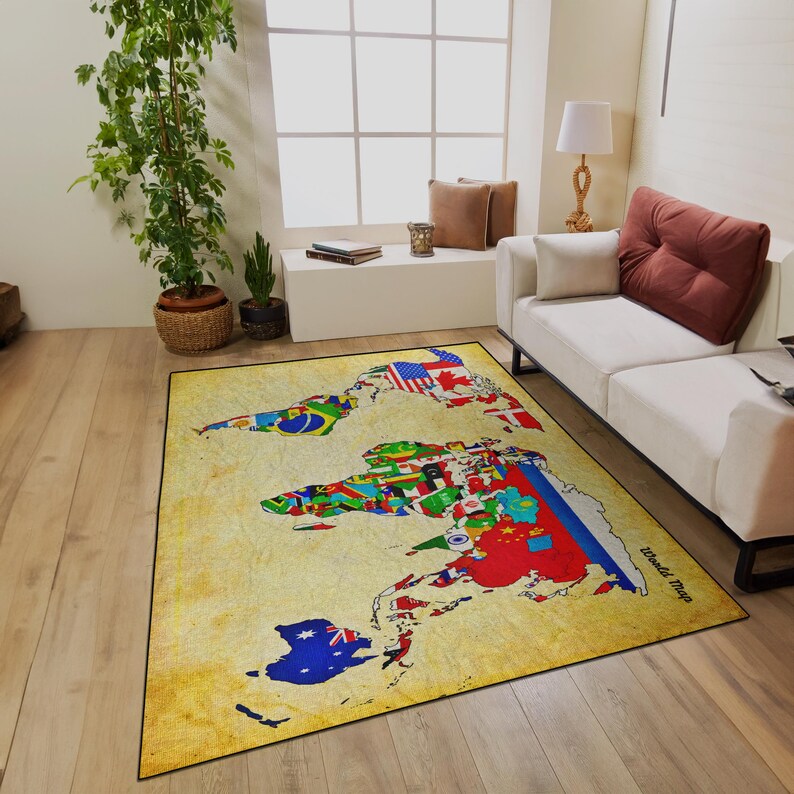 World Map Rug - Educational Carpet for Kids Room Playroom - Etsy